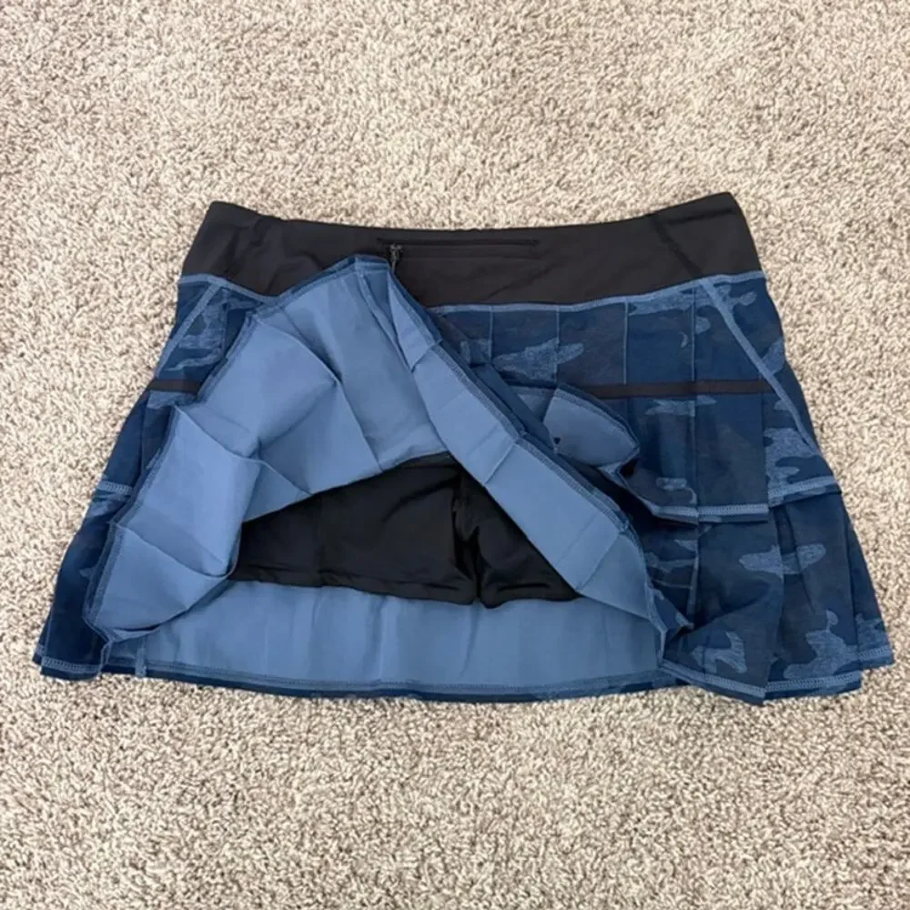 Lululemon Pace Setter Skort Pleated Back Lotus Camo Oil Slick Blue Gray Women 10